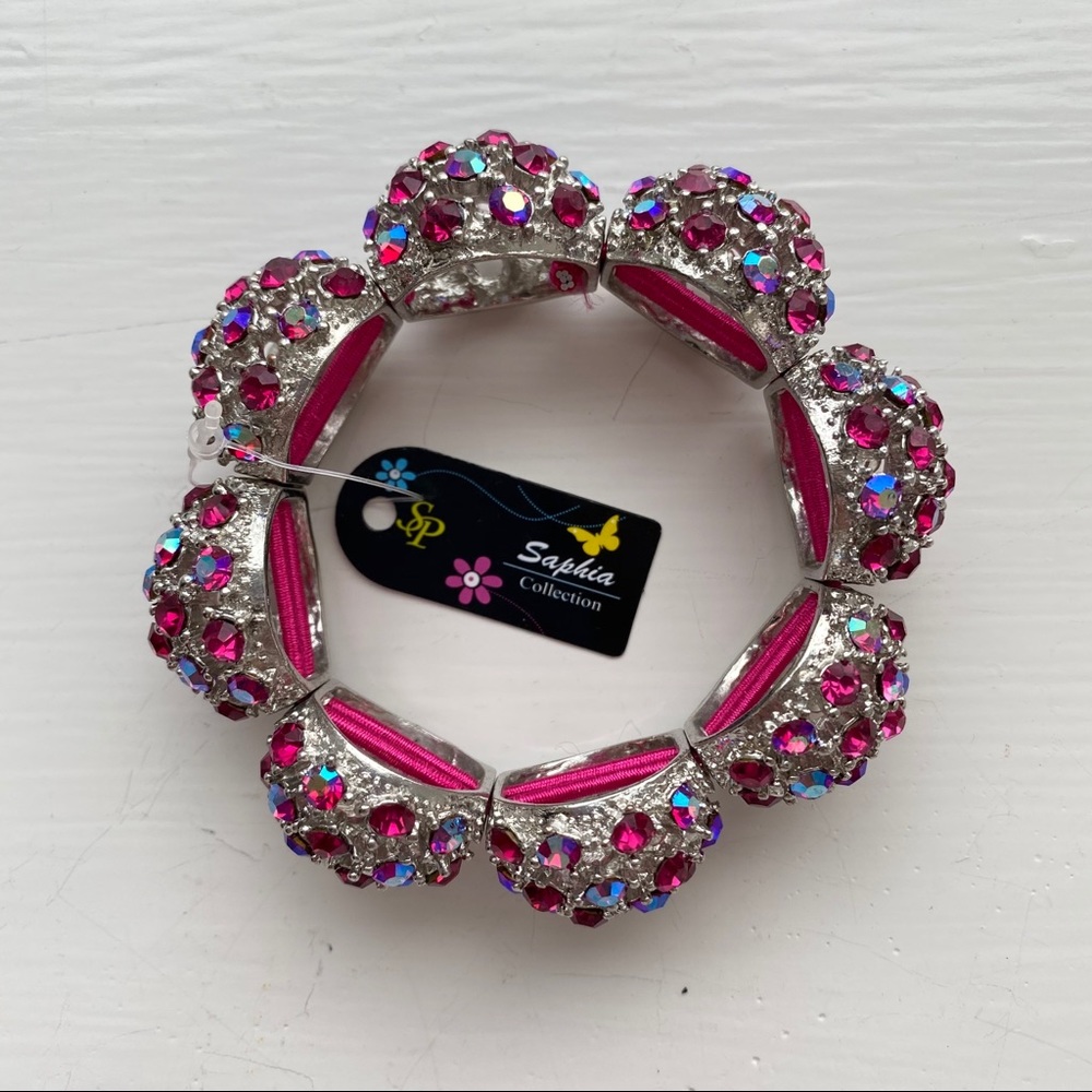 🌻NWT Sophia Collection Pink Silver Stretch Bracelet